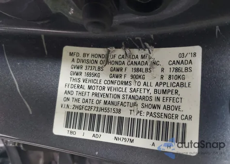 2018 Honda Civic Ex from USA, damaged, VIN 2HGFC2F73JH551538